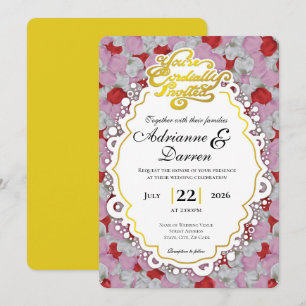 Rose Petal Wedding Invite 1 with Gold Letters