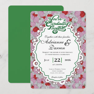 Rose Petal Wedding Invite 1 with Green Letters
