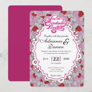 Rose Petal Wedding Invite 1 with Pink Letters