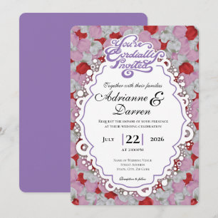 Rose Petal Wedding Invite 1 with Purple Letters