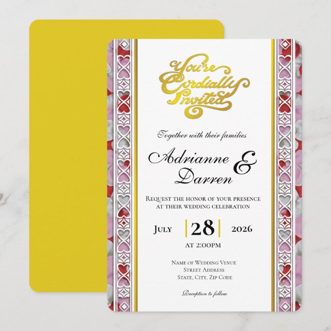 Rose Petal Wedding Invite 2 with Gold Letters (Front/Back)