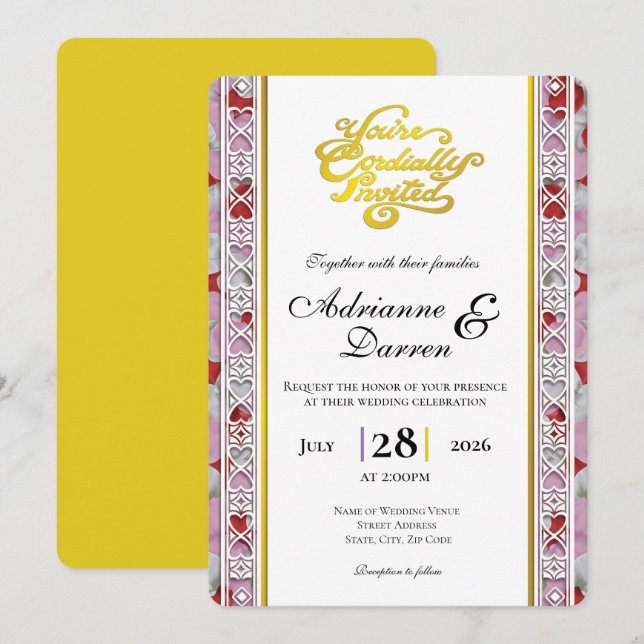 Rose Petal Wedding Invite 2 with Gold Letters (Front/Back)