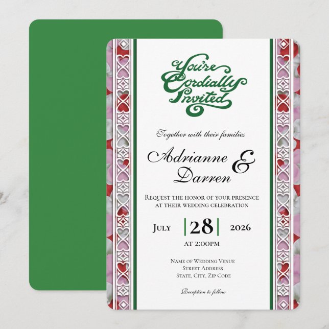 Rose Petal Wedding Invite 2 with Green Letters (Front/Back)