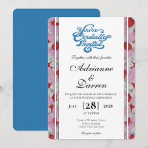 Rose Petal Wedding Invite 3 with Blue Letters
