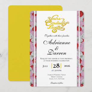 Rose Petal Wedding Invite 3 with Gold Letters