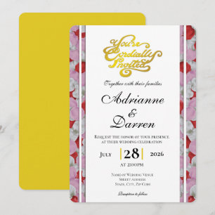 Rose Petal Wedding Invite 3 with Gold Letters