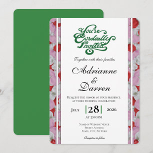 Rose Petal Wedding Invite 3 with Green Letters