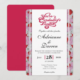 Rose Petal Wedding Invite 3 with Red Letters