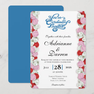 Rose Petal Wedding Invite 4 with Blue Letters