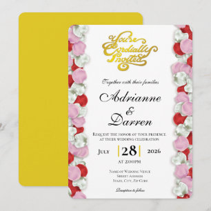 Rose Petal Wedding Invite 4 with Gold Letters