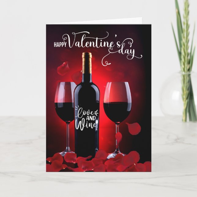 Rose Petals and Wine Valentine's Day Holiday Card (Front)