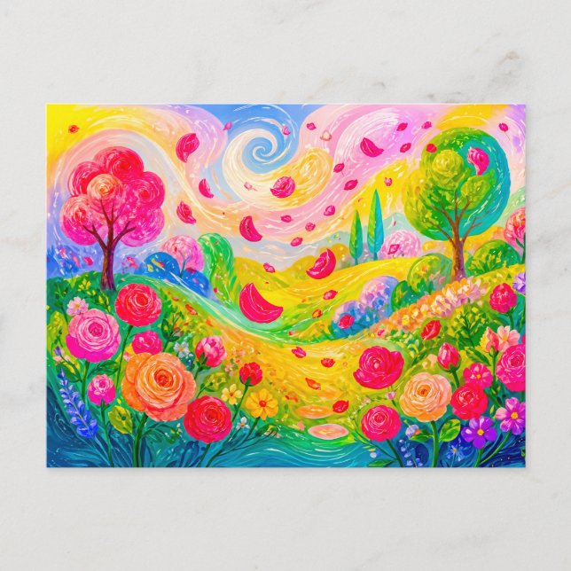 Rose petals drifting through windy garden postcard (Front)