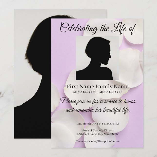 Rose petals memorial invitation (Front/Back)