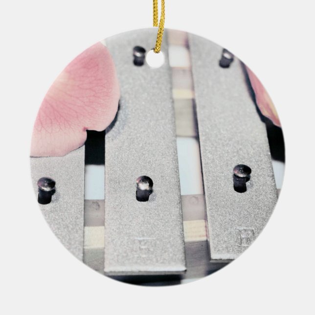Rose Petals on Metal Bells Faded style Ceramic Tree Decoration (Front)