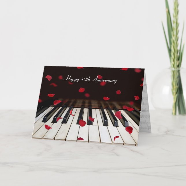 Rose Petals on Piano 40th Anniversary Card (Front)