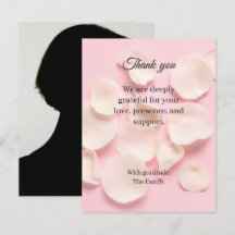 Rose petals pink funeral thank you card with photo