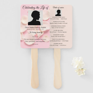 Rose petals pink order of service hand fan