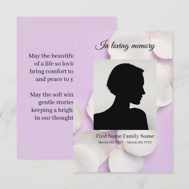 Rose petals purple funeral prayer card (Front/Back)