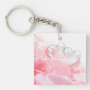 Rose Petals with Glass Hearts - Acrylic Keychain