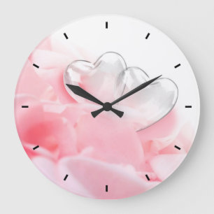 Rose Petals with Glass Hearts - Wall Clock
