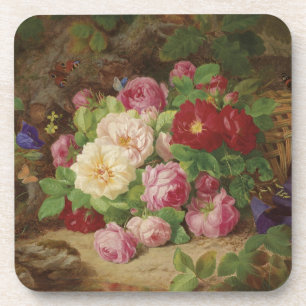 Rose Piece at the Forest Floor with Butterflies Coaster