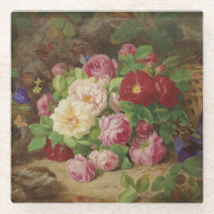 Rose Piece at the Forest Floor with Butterflies Glass Coaster