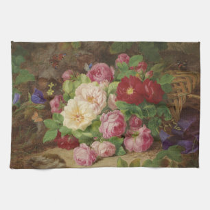 Rose Piece at the Forest Floor with Butterflies Tea Towel