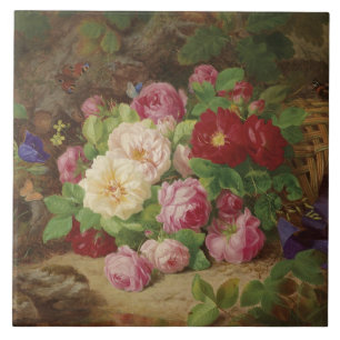 Rose Piece at the Forest Floor with Butterflies Tile