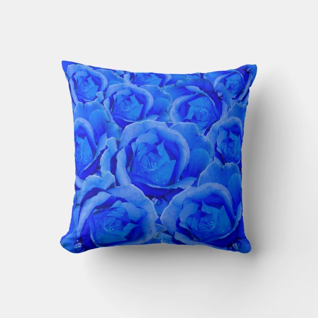 Rose Pillows Blue Rose Pillow Flower Decor (Front)