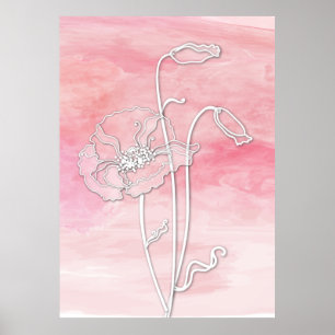 Rose Pink Abstract Watercolor and Poppies 2 Poster