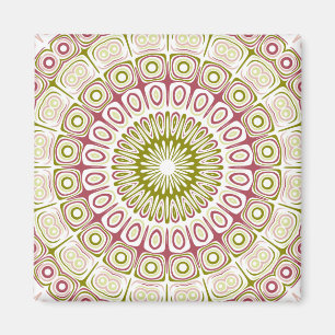 Rose Pink and Olive Green Mandala Medallion Magnet
