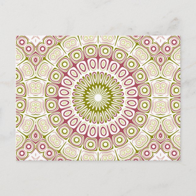 Rose Pink and Olive Green Mandala Medallion Postcard (Front)