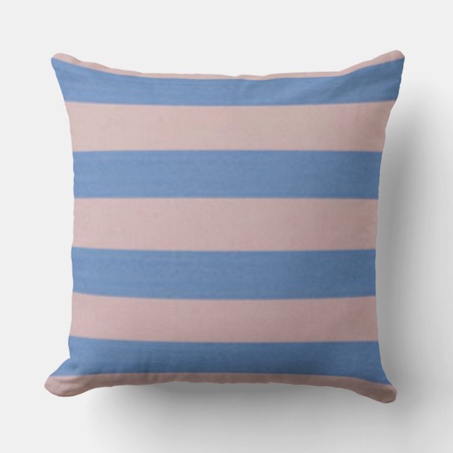 Rose Pink and Serenity Baby Blue Stripes Cushion (Front)