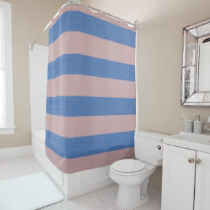 Rose Pink and Serenity Baby Blue Stripes Shower Curtain
