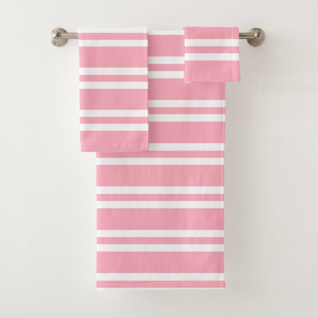 Rose Pink and White Stripes Bath Towel Set (Insitu)