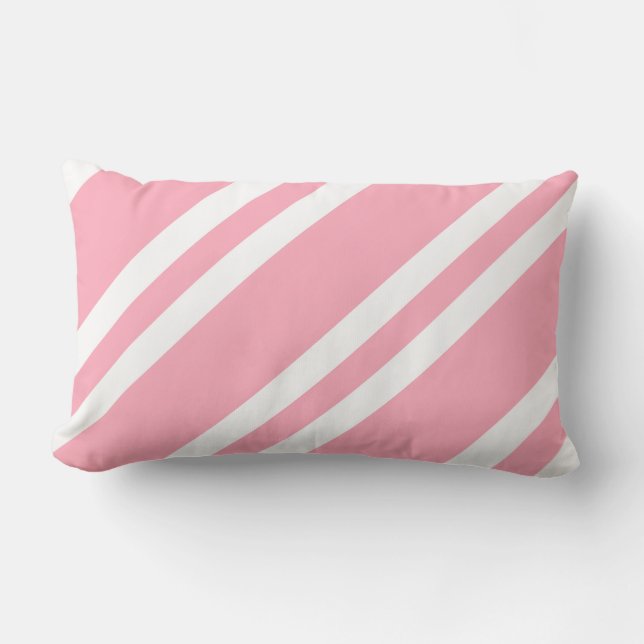 Rose Pink and White Stripes Throw Pillow (Front)