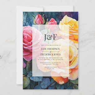 Rose Pink and Yellow Floral Wedding Monogram Invitation