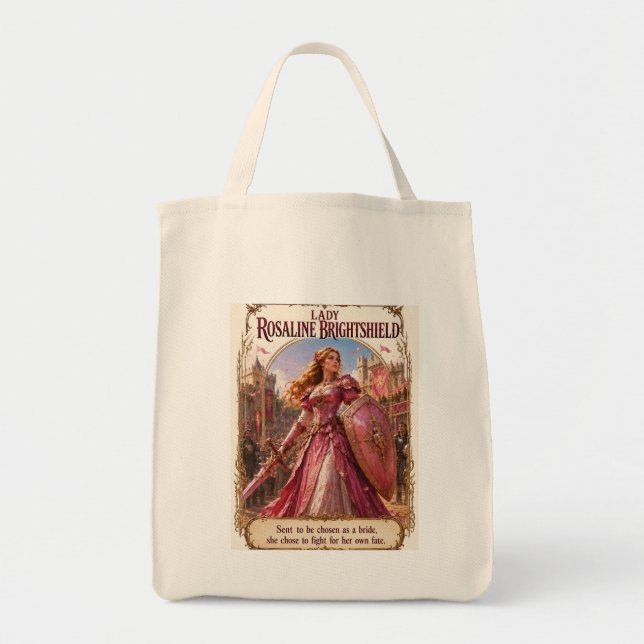 Rose Pink Armored Female Knight with Sword and Sh Tote Bag (Front)