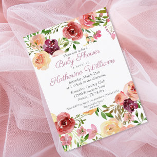 Rose Pink Baby Shower Elegant Peony Floral Garden Invitation