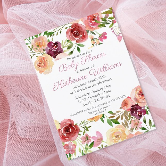 Rose Pink Baby Shower Elegant Peony Floral Garden Invitation (Creator Uploaded)