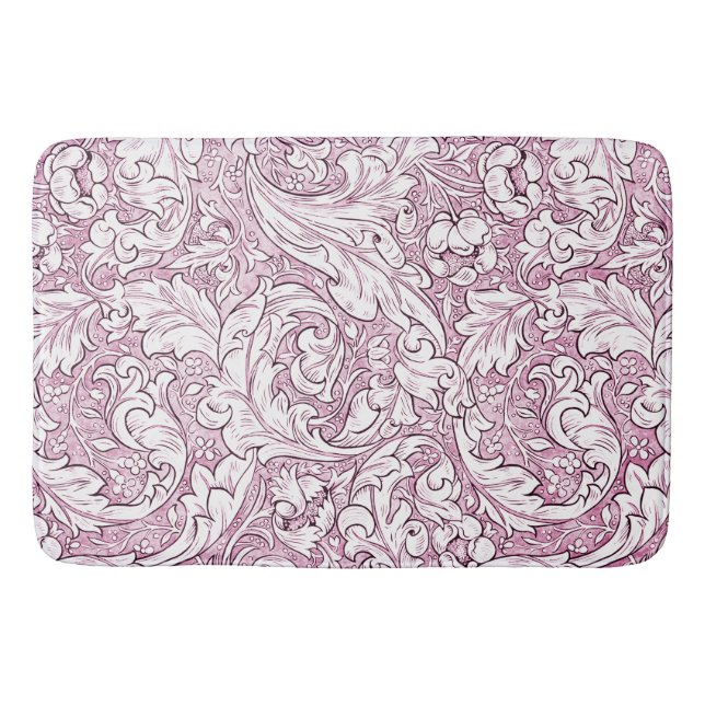 Rose Pink Baroque Ornate Foliage  Bath Mat (Front)