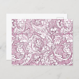 Rose Pink Baroque Ornate Foliage Postcard