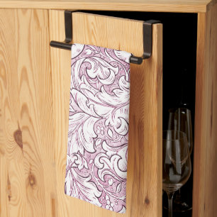 Rose Pink Baroque Ornate Foliage Tea Towel