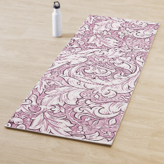 Rose Pink Baroque Ornate Foliage Yoga Mat