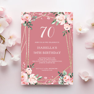 Rose   Pink Blush Floral 70th Birthday Invitation