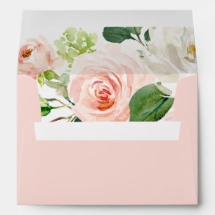 Rose Pink Blush Floral Liner Wedding Envelopes