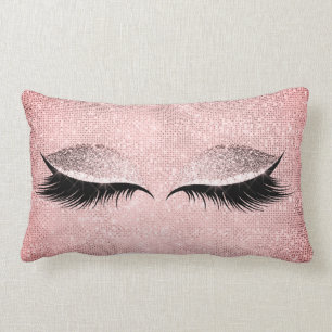 Rose Pink Blush Glitter Black Glam Makeup Sequin Lumbar Cushion