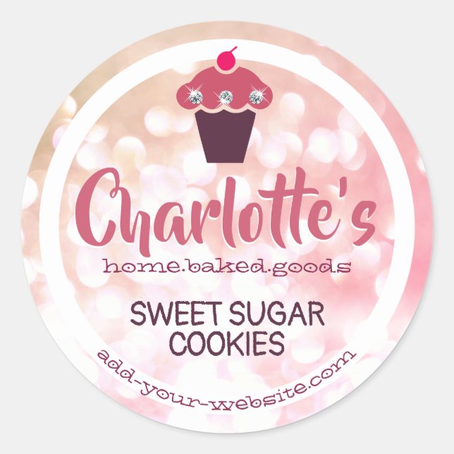 Rose Pink Blush Ombre Glitter Cupcake Baking Label (Front)