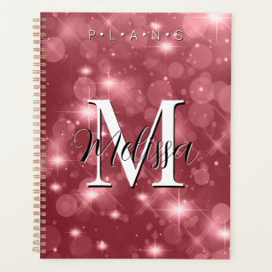Rose Pink Bokeh Modern Monogram Sparkle Planner