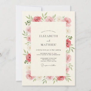 Rose Pink Botanical Romance Wedding Invitation